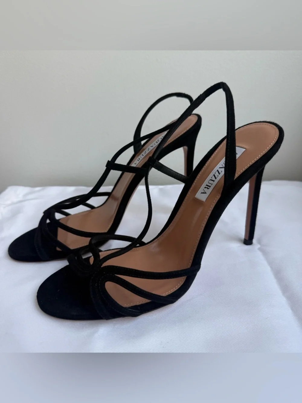 Aquazzura Talk To Me 105 Black Suede Stiletto Sandal - great condition, size 39 - Picture 4 of 13